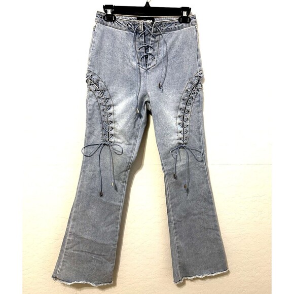 Fashionnova Womans Pull On Lace Up Jeans Size S Bootcut Festival Western Y2K - Picture 1 of 16